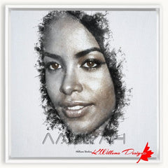 Aaliyah Ink Smudge Style Art Print - Framed Canvas Art Print / 20x20 inch / White