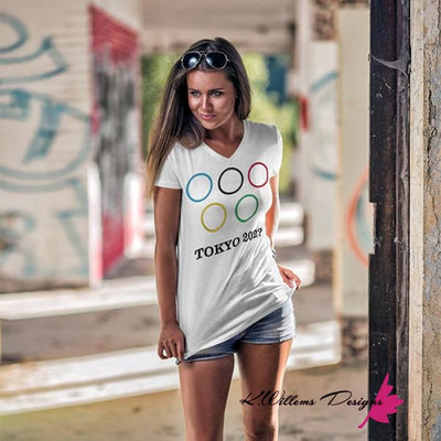 Covid-19 Tokyo 2020 Ladies District V-Neck T-Shirts
