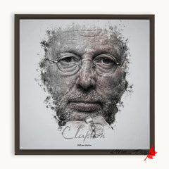 Eric Clapton Ink Smudge Style Art Print Framed Canvas / 10X10 Inch Espresso Artwork