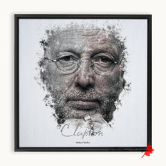 Eric Clapton Ink Smudge Style Art Print Framed Canvas / 10X10 Inch Black Artwork