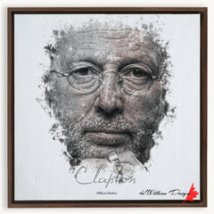 Eric Clapton Ink Smudge Style Art Print Framed Canvas / 20X20 Inch Walnut Artwork