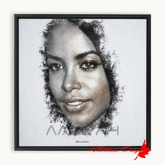 Aaliyah Ink Smudge Style Art Print - Framed Canvas Art Print / 10x10 inch / Black