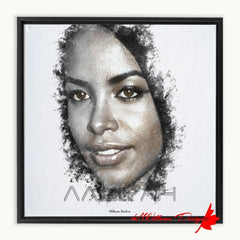 Aaliyah Ink Smudge Style Art Print - Framed Canvas Art Print / 12x12 inch / Black