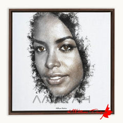 Aaliyah Ink Smudge Style Art Print - Framed Canvas Art Print / 12x12 inch / Walnut