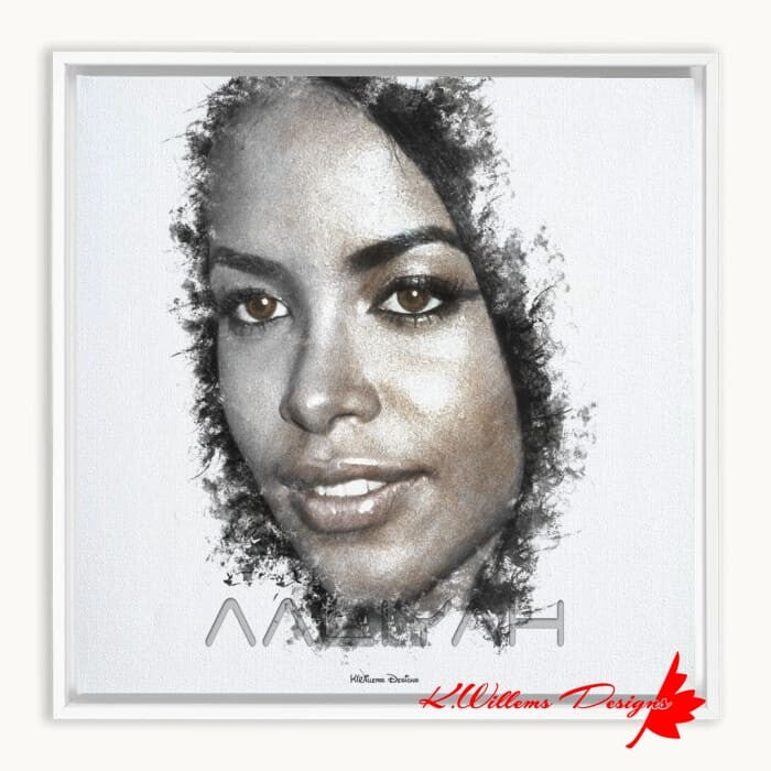Aaliyah Ink Smudge Style Art Print - Framed Canvas Art Print / 12x12 inch / White