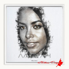 Aaliyah Ink Smudge Style Art Print - Framed Canvas Art Print / 12x12 inch / White