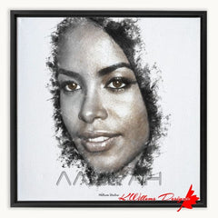 Aaliyah Ink Smudge Style Art Print - Framed Canvas Art Print / 16x16 inch / Black