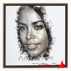 Aaliyah Ink Smudge Style Art Print - Framed Canvas Art Print / 16x16 inch / Walnut