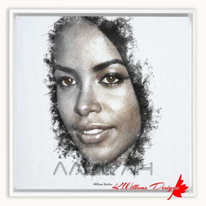 Aaliyah Ink Smudge Style Art Print - Framed Canvas Art Print / 16x16 inch / White