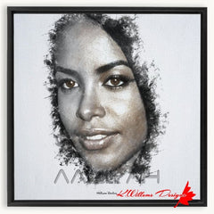 Aaliyah Ink Smudge Style Art Print - Framed Canvas Art Print / 20x20 inch / Black