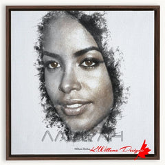 Aaliyah Ink Smudge Style Art Print - Framed Canvas Art Print / 20x20 inch / Walnut