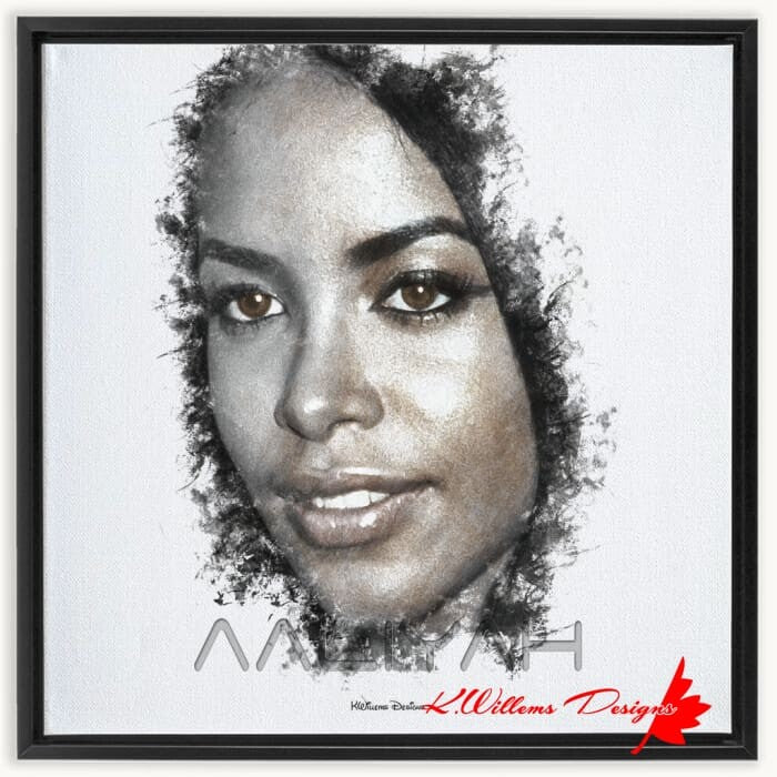 Aaliyah Ink Smudge Style Art Print - Framed Canvas Art Print / 24x24 inch / Black