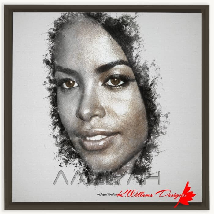 Aaliyah Ink Smudge Style Art Print - Framed Canvas Art Print / 24x24 inch / Espresso