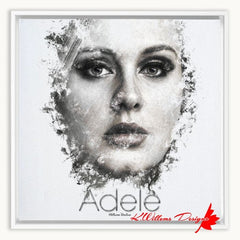 Adele Ink Smudge Style Art Print - Framed Canvas Art Print / 16x16 inch / White