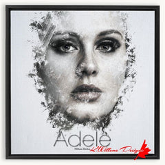 Adele Ink Smudge Style Art Print - Framed Canvas Art Print / 20x20 inch / Black