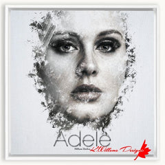 Adele Ink Smudge Style Art Print - Framed Canvas Art Print / 20x20 inch / White