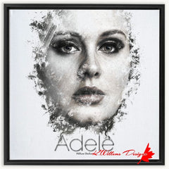 Adele Ink Smudge Style Art Print - Framed Canvas Art Print / 24x24 inch / Black