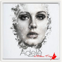 Adele Ink Smudge Style Art Print - Framed Canvas Art Print / 24x24 inch / White