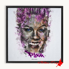 Alicia Moore as Pink Ink Smudge Style Art Print - Framed Canvas Art Print / 10x10 inch / Black