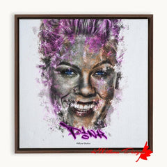 Alicia Moore as Pink Ink Smudge Style Art Print - Framed Canvas Art Print / 10x10 inch / Walnut