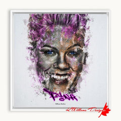 Alicia Moore as Pink Ink Smudge Style Art Print - Framed Canvas Art Print / 10x10 inch / White