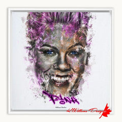 Alicia Moore as Pink Ink Smudge Style Art Print - Framed Canvas Art Print / 12x12 inch / White