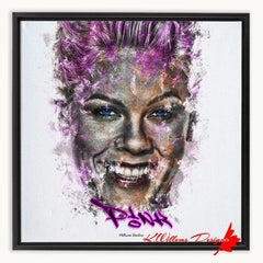 Alicia Moore as Pink Ink Smudge Style Art Print - Framed Canvas Art Print / 16x16 inch / Black
