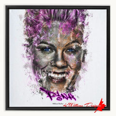 Alicia Moore as Pink Ink Smudge Style Art Print - Framed Canvas Art Print / 16x16 inch / Black