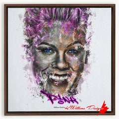 Alicia Moore as Pink Ink Smudge Style Art Print - Framed Canvas Art Print / 20x20 inch / Walnut