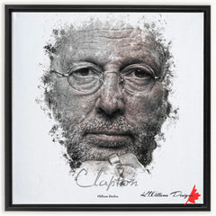 Eric Clapton Ink Smudge Style Art Print Framed Canvas / 24X24 Inch Black Artwork