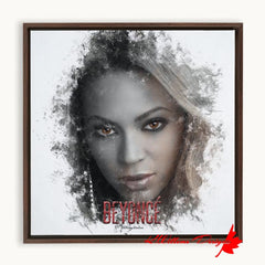 Beyonce Premium Ink Smudge Art Print - Framed Canvas Art Print / 10x10 inch / Walnut