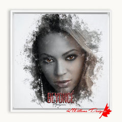 Beyonce Premium Ink Smudge Art Print - Framed Canvas Art Print / 10x10 inch / White