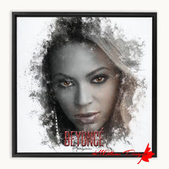 Beyonce Premium Ink Smudge Art Print - Framed Canvas Art Print / 12x12 inch / Black