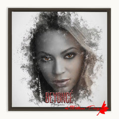 Beyonce Premium Ink Smudge Art Print - Framed Canvas Art Print / 12x12 inch / Espresso