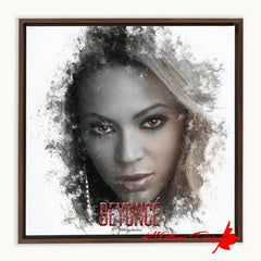 Beyonce Premium Ink Smudge Art Print - Framed Canvas Art Print / 12x12 inch / Walnut