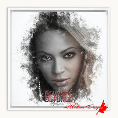 Beyonce Premium Ink Smudge Art Print - Framed Canvas Art Print / 12x12 inch / White