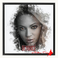 Beyonce Premium Ink Smudge Art Print - Framed Canvas Art Print / 16x16 inch / Black