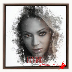 Beyonce Premium Ink Smudge Art Print - Framed Canvas Art Print / 16x16 inch / Walnut