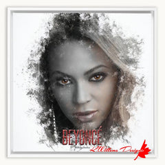 Beyonce Premium Ink Smudge Art Print - Framed Canvas Art Print / 16x16 inch / White