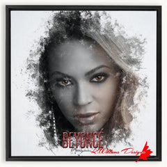 Beyonce Premium Ink Smudge Art Print - Framed Canvas Art Print / 20x20 inch / Black