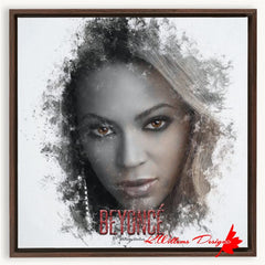 Beyonce Premium Ink Smudge Art Print - Framed Canvas Art Print / 20x20 inch / Walnut