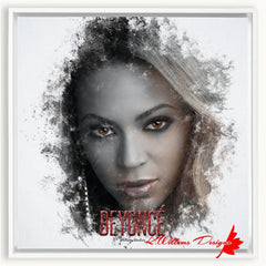 Beyonce Premium Ink Smudge Art Print - Framed Canvas Art Print / 20x20 inch / White
