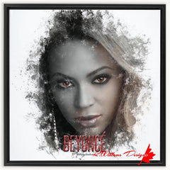 Beyonce Premium Ink Smudge Art Print - Framed Canvas Art Print / 24x24 inch / Black