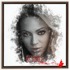 Beyonce Premium Ink Smudge Art Print - Framed Canvas Art Print / 24x24 inch / Walnut
