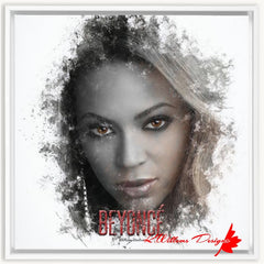 Beyonce Premium Ink Smudge Art Print - Framed Canvas Art Print / 24x24 inch / White