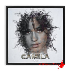 Camila Cabello Ink Smudge Style Art Print - Framed Canvas Art Print / 10x10 inch / Black