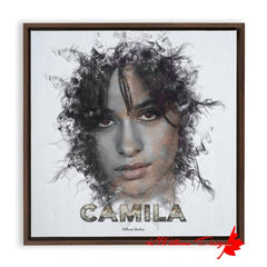 Camila Cabello Ink Smudge Style Art Print - Framed Canvas Art Print / 10x10 inch / Walnut