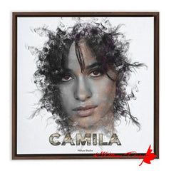 Camila Cabello Ink Smudge Style Art Print - Framed Canvas Art Print / 12x12 inch / Walnut