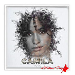 Camila Cabello Ink Smudge Style Art Print - Framed Canvas Art Print / 12x12 inch / White