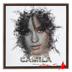 Camila Cabello Ink Smudge Style Art Print - Framed Canvas Art Print / 16x16 inch / Walnut